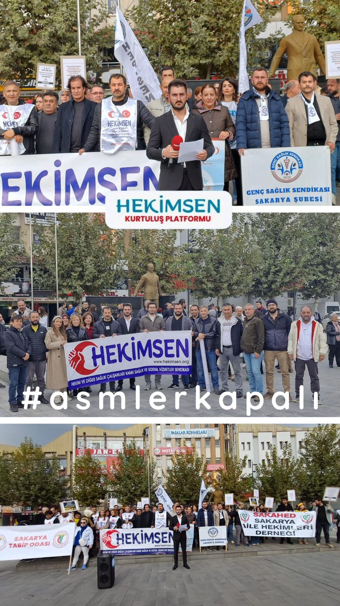 Hekimsen Sakarya Şubesi olarak sağlık iş kolunda görevli diğer STK’larla birlikte düzenlediğimiz basın açıklamasından kareler. 

Aile hekimliği “ceza” yönetmeliğini kabul etmiyoruz !!!
#asmlerkapalı