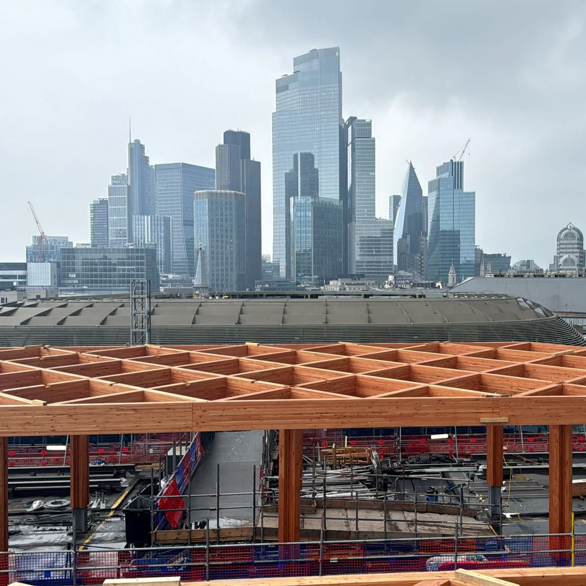 The striking diagonally arranged rooftop pavilion is formed in European Larch for its warm colour and durability - a lovely addition to the the Square Mile.