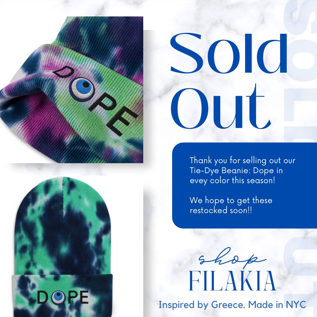 imperfectlyps's tweet photo. Wow, you guys are amazing! Thank you for selling out our Tie-Dye Beanie: Dope in every color this past weekend! We’re officially SOLD OUT for the season! 🧿💙 Check out our other beanie styles and cold-weather must-haves at https://t.co/pv74KRWLPa ❄️✨ https://t.co/qARq8TYHkO