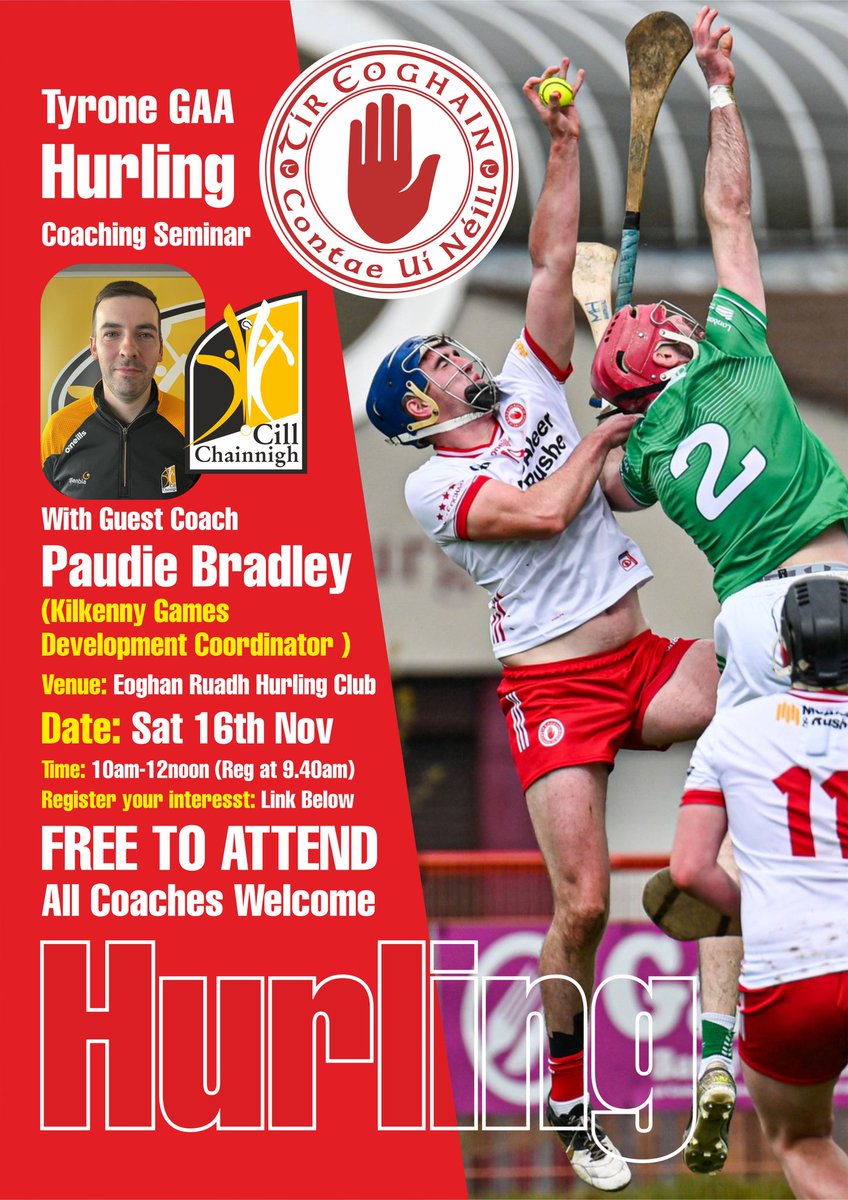 This workshop is focusing on striking, gaining possession and first touch, especially around the coaching of u8/10/12 age groups

Below is the link to register:

docs.google.com/forms/d/e/1FAI…

<a href="/Tyrone_Camogie/">Tyrone Camogie</a>
<a href="/DGNHurlingclub/">Eoghan Ruadh</a> <a href="/EireOg/">Éire Óg Carrickmore</a> <a href="/NaomhTreasa/">Naomh Treasa Camogie Club</a> <a href="/DuicheNeillHurl/">Dúiche Néill</a> <a href="/EglishGAC/">Eglish GAC</a> <a href="/FintonaGAA/">Fionntamhnach CLG</a>