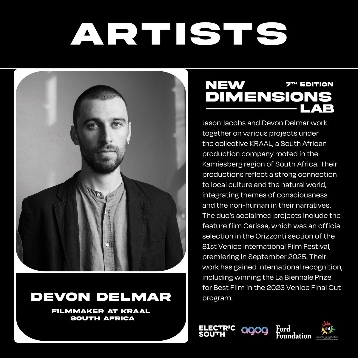 Meet Devon Delmar 🇿🇦 Devon and Jason work together on various projects under the collective KRAAL, a South African production company rooted in the Kamiesberg region of South Africa. Their productions reflect a strong connection to local culture and the natural world.