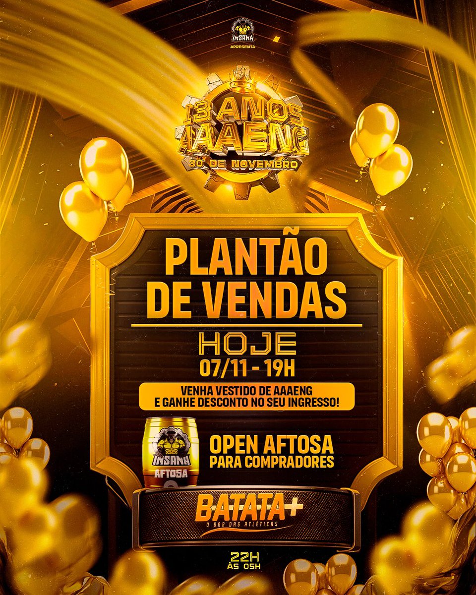 HOJE É DIA DE PLANTÃO DE VENDAS DA 13 ANOS 🔥

Open Aftosa pra compradores, e quem vier vestido de AAAENG tem direito a desconto no ingresso 👀