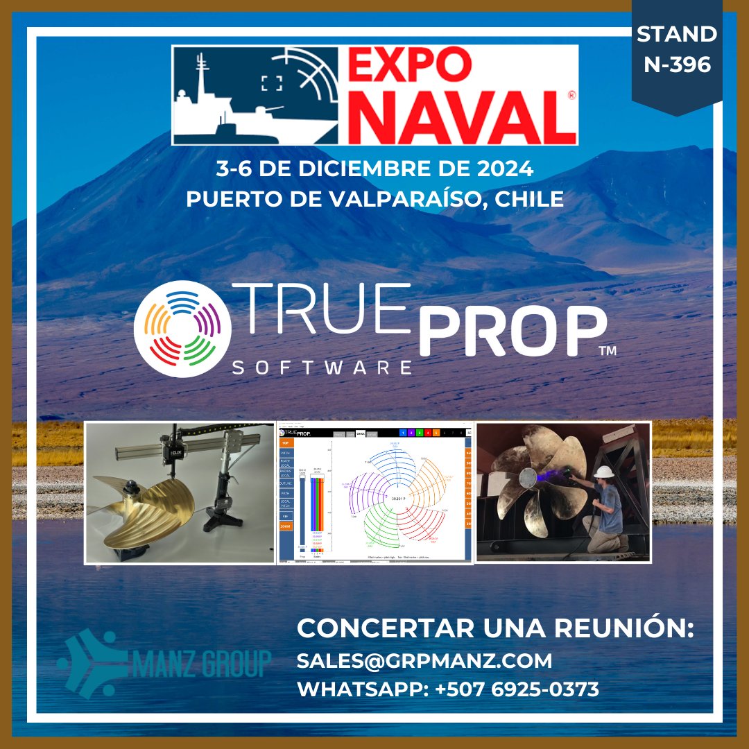 Will you be at <a href="/ExpoNaval_Chile/">Exponaval</a> next month? Our Latin American agent, #ManzGroup, is proudly exhibiting and representing TrueProp at Booth N-396! Connect with them to discuss our revolutionary software, entry-level pitchometer, &amp; 3D scanning solutions⚡️#propellerrepair