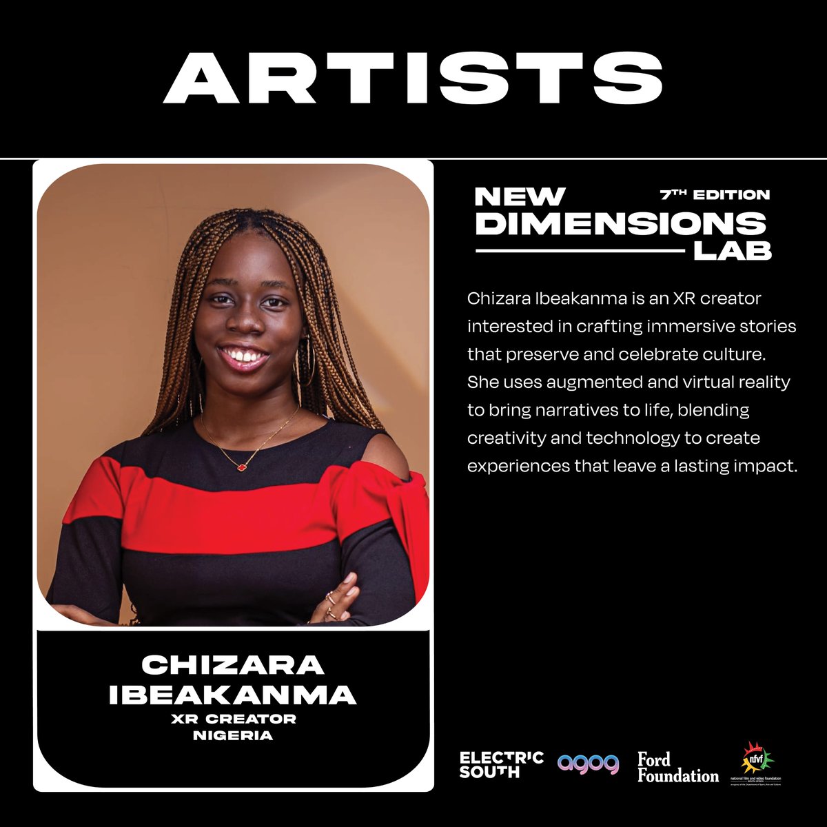 Meet Chizara Ibeakanma 🇳🇬an XR creator interested in crafting immersive stories that preserve and celebrate culture.

She uses augmented and virtual reality to bring narratives to life, blending creativity and technology to create experiences that leave a lasting impact.