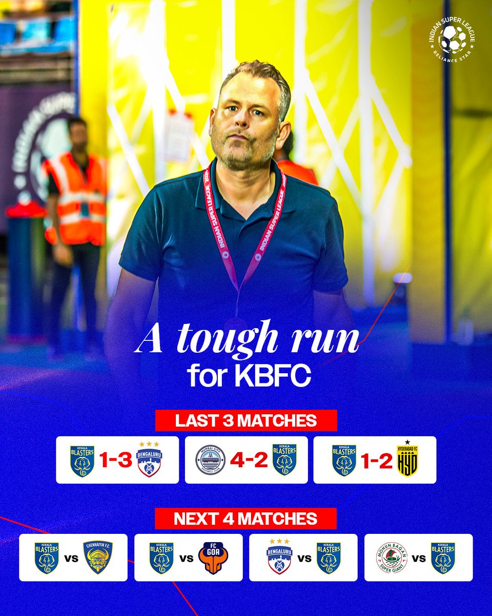 IndSuperLeague's tweet image. Challenging times for #MikaelStahre&apos;s @KeralaBlasters! 👀

#KBFCHFC #ISL #LetsFootball #KeralaBlasters