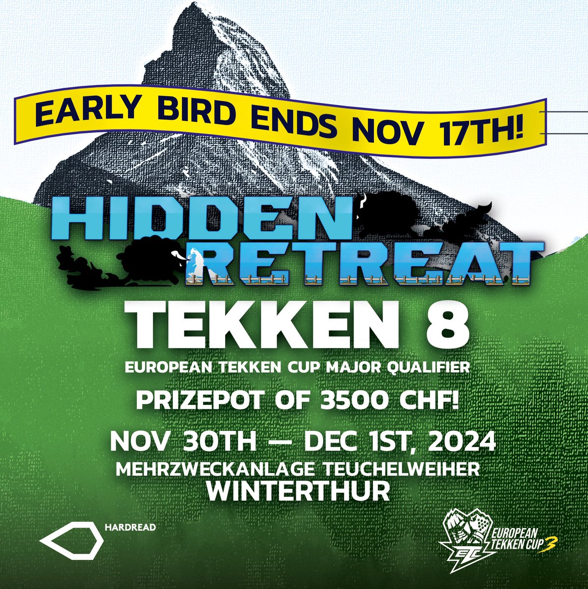 Only 10 days left to secure Early Bird pricing for the European TEKKEN Cup Major qualifier in Switzerland! 

Don’t miss your chance to join the action at Hidden Retreat and compete for a CHF 3500.- prize pool. 

Register now at start.gg/hiddenretreat

#TEKKEN8