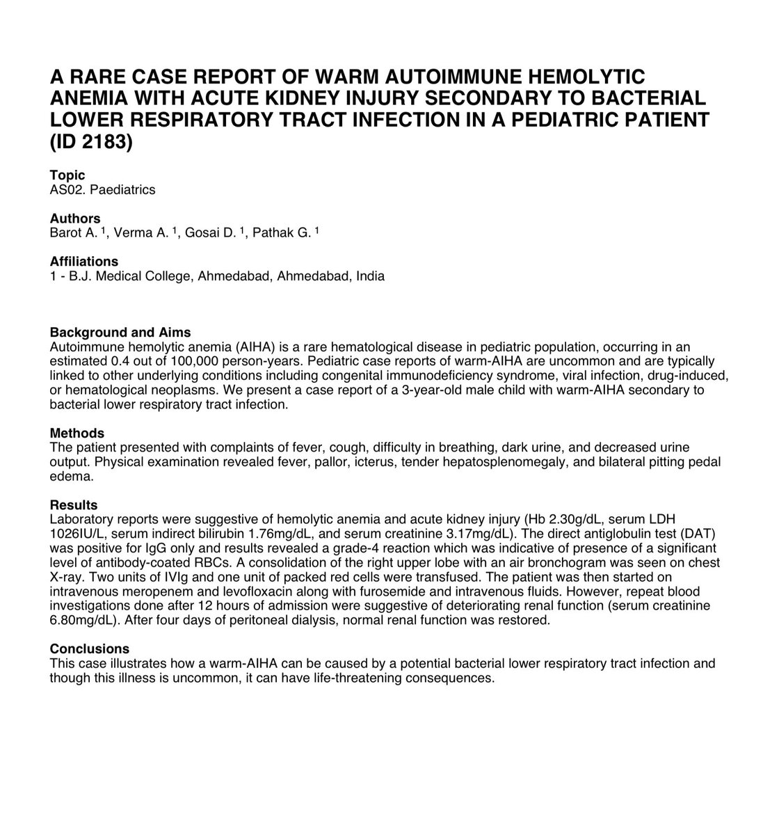 AnujBarot1503's tweet photo. Thrilled to share that last month, I presented a case report as an E-poster at the 10th Congress of the European Academy of Paediatric Societies (EAPS 2024) !! ๐ @EAPSCongress
E-poster (with audio): https://t.co/M9sx1QXLi9
#EAPS #EAPS2024 #PosterPresentation https://t.co/OxIza3Vgm7