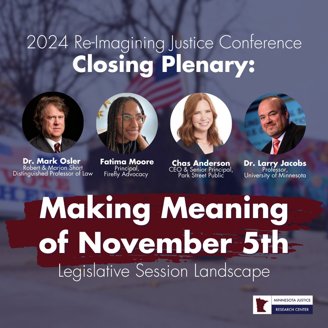 Join us at our Re-Imagining Justice Conference on November 19 we continue our conversation of how we can move forward together to make meaning of the 2024 election and reimagine our criminal legal system in the 2025 State Legislative Session and beyond: mnjrc.org/events.