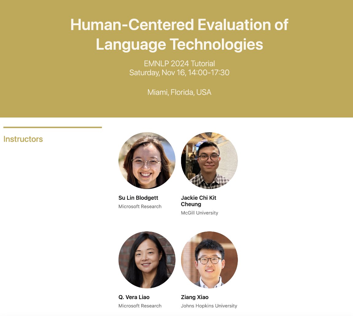 Attending #EMNLP2024 next week? Join us on Saturday 2-5:30pm for our tutorial on Human-Centered Evaluation of Language Technologies
See you in Miami!
🔗human-centered-eval.github.io
