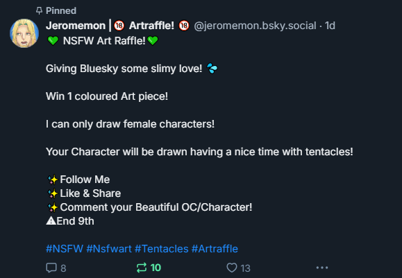 Jeromemon_'s tweet photo. For anyone curious, i got an NSFW Art raffle going on BlueSky. 

 If you want to join, you can find me over there~ 💚 https://t.co/TRrKviwgtZ