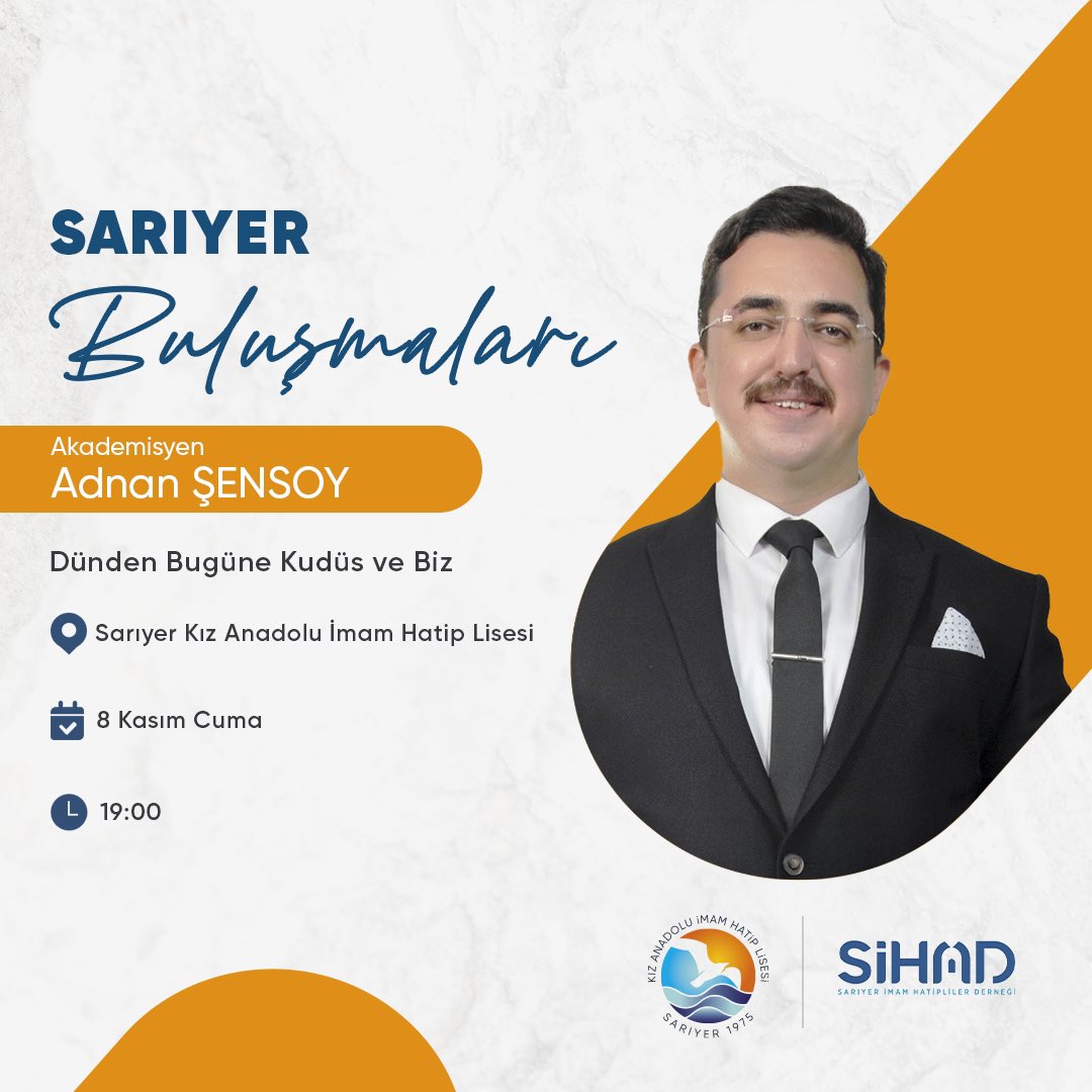 Yarın saat 19.00’da Akademisyen ve TV Programcısı Adnan Şensoy hocamızı Sarıyer Buluşmaları kapsamında misafir edeceğiz. 

Program sonunda yapılacak Kahoot yarışması ile 10 kişiye Dubai Çikolatası hediye edilecektir. 🍫🎁💐

Davetlisiniz.. 
<a href="/AdnanSensoy/">Adnan Şensoy Hoca🌍</a>