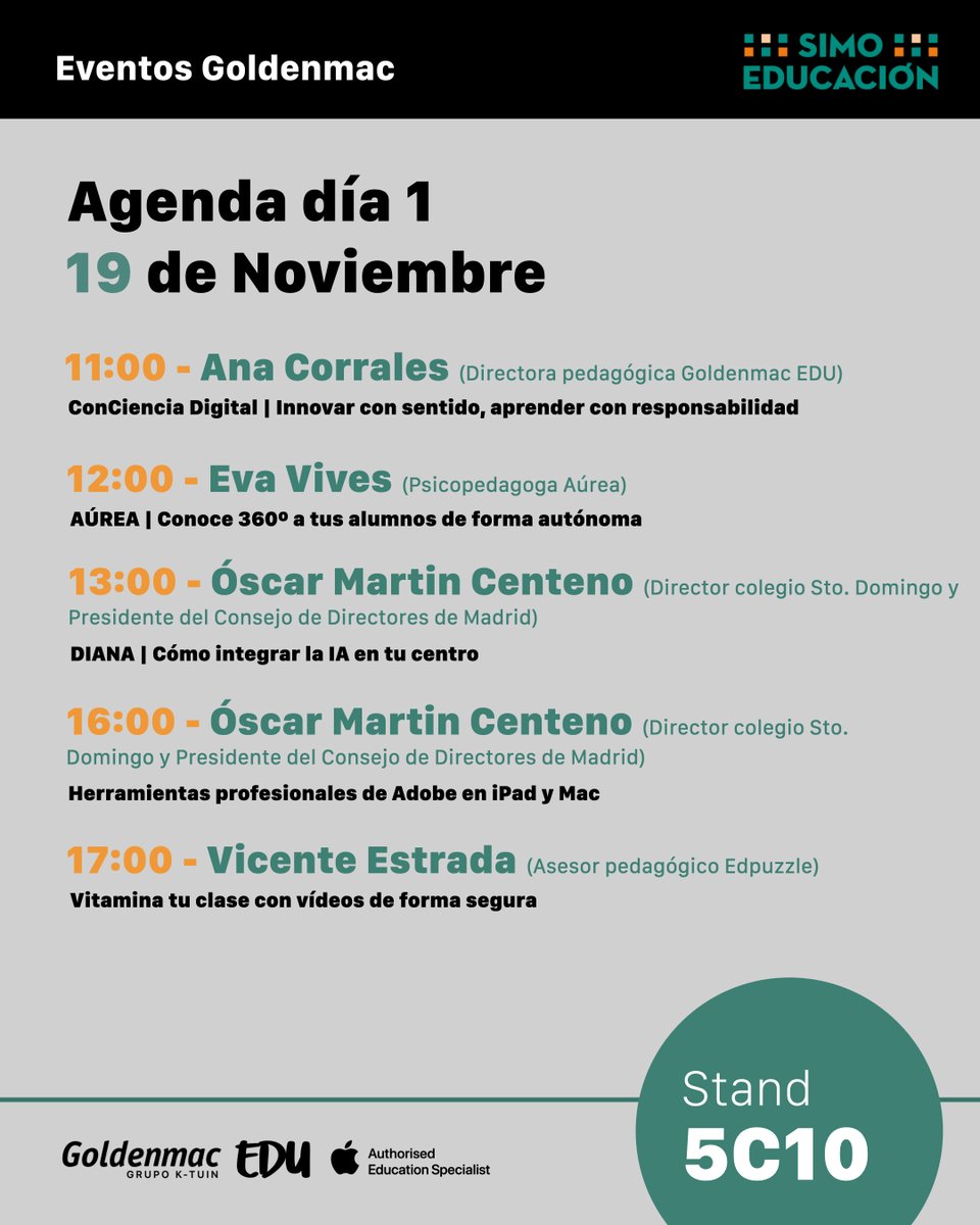 GoldenmacEDU's tweet image. 🗓️ Agenda al completo 🗓️

🟠 @LuciaGOrtego 
🟠 @rosaliarte 
🟠 @VestradaEdu 
🟠@rubensan
🟠 @DiegoCamposBCN 
🟠 @JamfSoftware 
🟠 @Meloom_Music 
🟠 @oscarmartincen