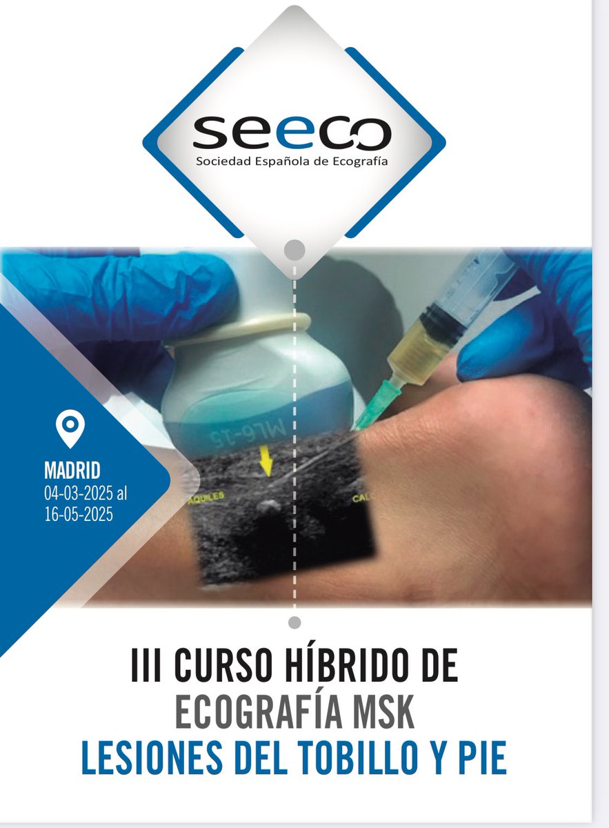 CURSO ECO PIE Y TOBILLO

Sociedad Española de Ecografía (SEECO)

✅ ONLINE los días 4, 11, 18 y 25 de Marzo 2025
✅ PRESENCIAL en Madrid el 16 de Mayo de 2025

➡️ INFORMACIÓN e INSCRIPCIONES en:
tr171805485.seeco.es/c/y3z4m/r3im8g…