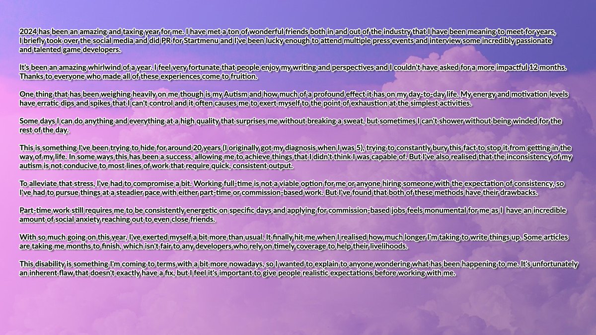 A quick update, mostly talking about my disabilities.