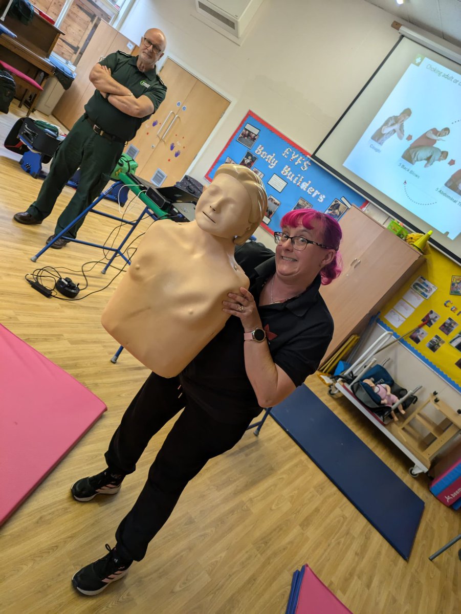 's tweet image. What did the play team get upto today! #firstaid @OPAL_CIC Looks Like the first aid course was lots of fun 🤕🩹❤️‍🩹 #firstonscene  #firstaid @firstonsceneuk