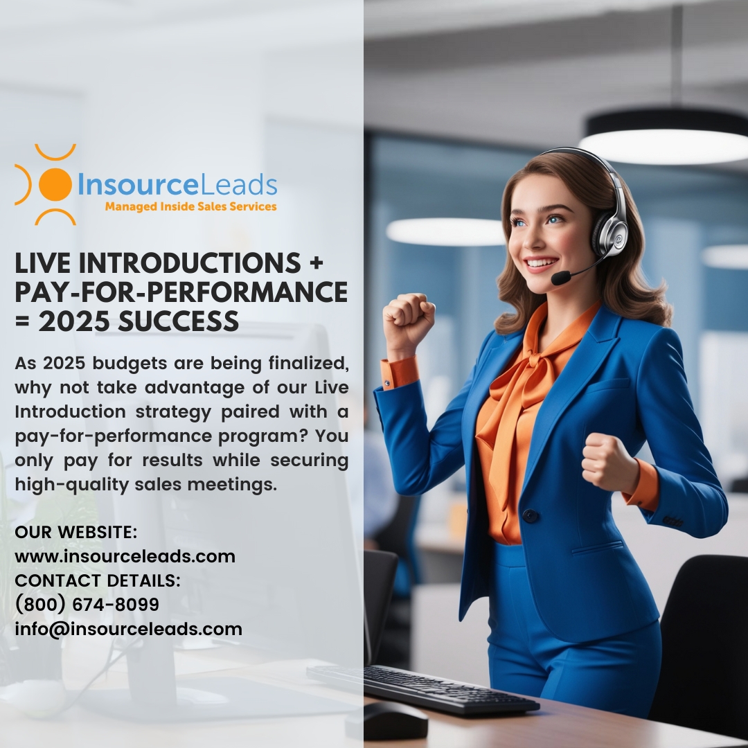 InsourceLeads's tweet image. As 2025 budgets are being finalized, why not take advantage of our Live Introduction strategy paired with a pay-for-performance program? You only pay for results while securing high-quality sales meetings. #LiveIntroduction #PayForPerformance #VendorReview