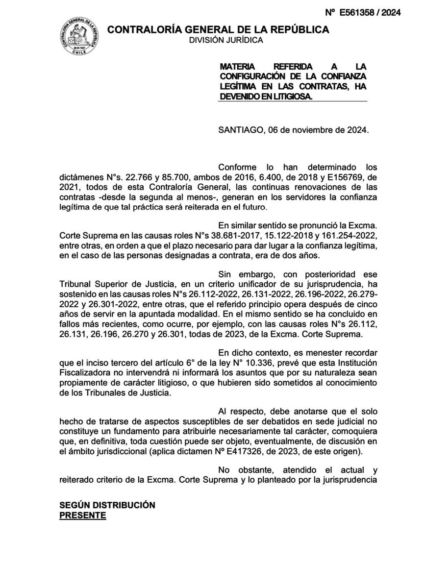 hectorbarria's tweet photo. Esto no está nada bien  🚨 
Este dictamen es un retroceso para los funcionarios públicos. Precariza su labor y los deja en la indefensión!  
Prudente sería que la contralora lo reconsidere. #ConfianzaLegitima  
Ya poh @ContraloritoCGR @ContraloritoCDR @Cutchile @anefchile https://t.co/S9EYlA43PM
