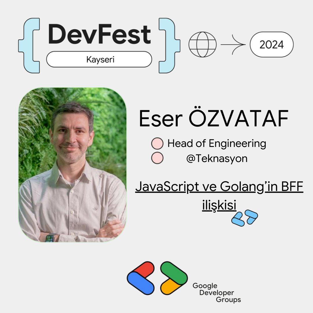 DevFest’24 Kayseri’nin bir başka konuşmacısı Eser Özvataf!!!🚀

Teknasyon’da Head of Engineering olarak çalışan Eser Özvataf “JavaScript ve Golang’in BFF İlişkisi” başlıklı konuşması ile bizlerle olacak.

Etkinlik ücretsiz , bilet zorunludur.
linktr.ee/devfestkayseri