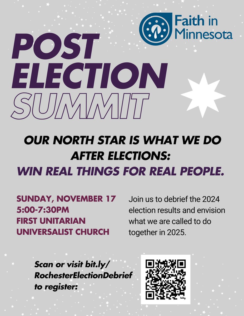We're having a Post-Election Summit on Sunday, November 17 in Rochester to process the election results and envision what we're called to do together in 2025. Join us there: bit.ly/RochesterElect…