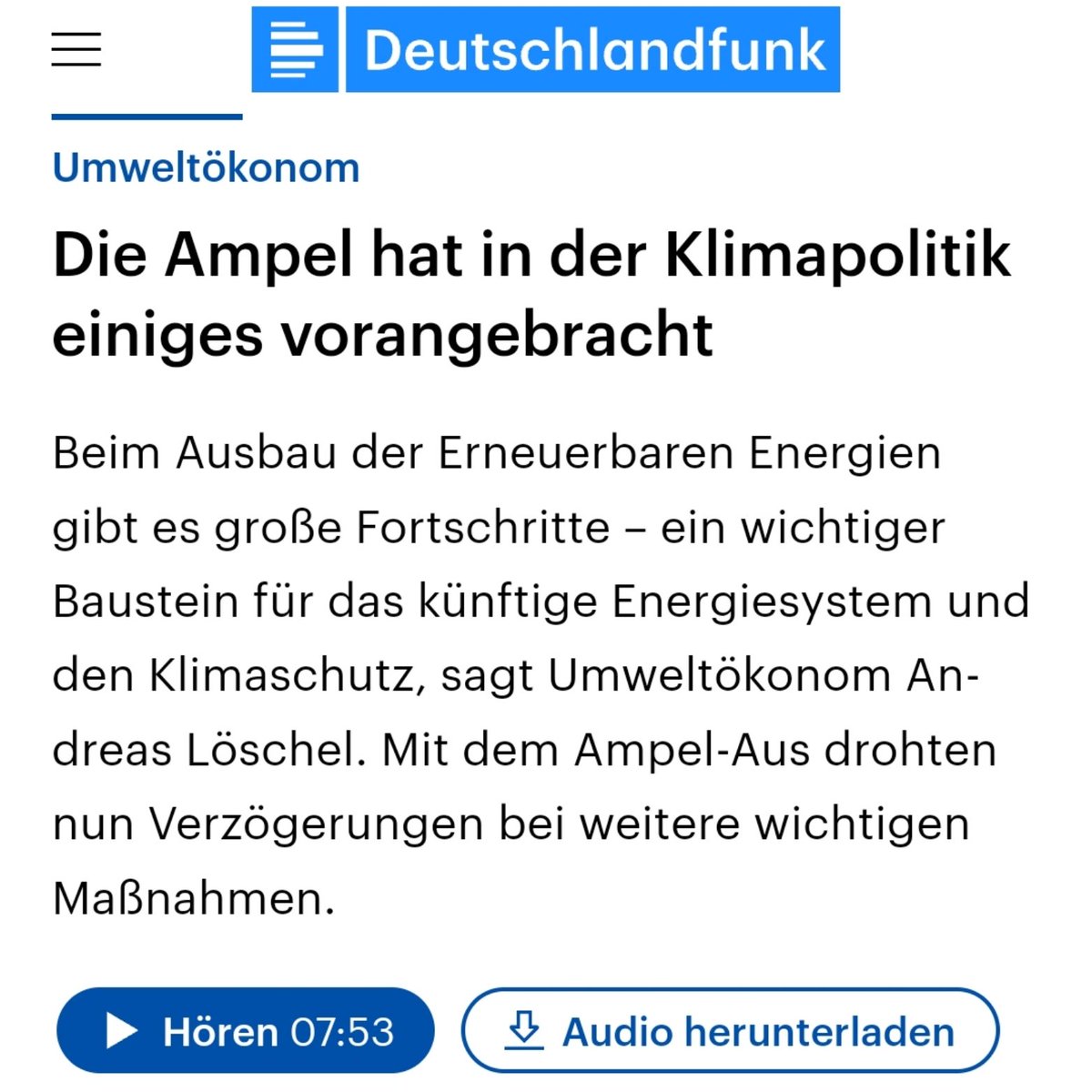 andreasloeschel's tweet photo. Ampel-Aus und Energiewende: Die Ampel hat in der Klimapolitik einiges vorangebracht. Mein Interview im Deutschlandfunk @DLF mit Marcus Wolf (@w0lf_m) 
https://t.co/bOhJQwb7jF https://t.co/4YifG9iTBI