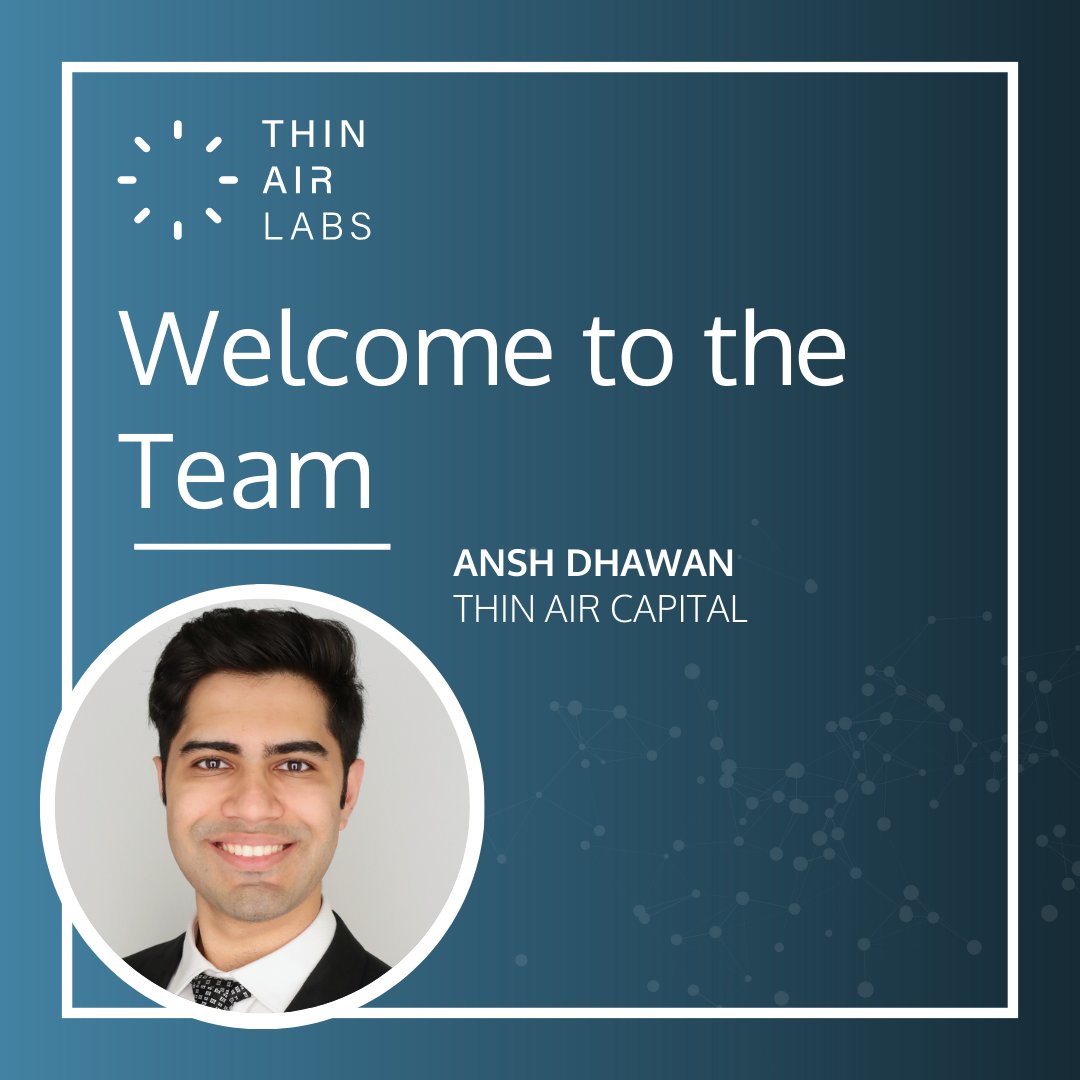 We are celebrating a new team member ➡️ Ansh Dhawan who joins Thin Air Capital 🎉
Ansh's thoughts on joining the team 👇
"I hope to be part of something transformative. I'm excited to witness and support firsthand the journey from a spark of innovation to real-world impact."
