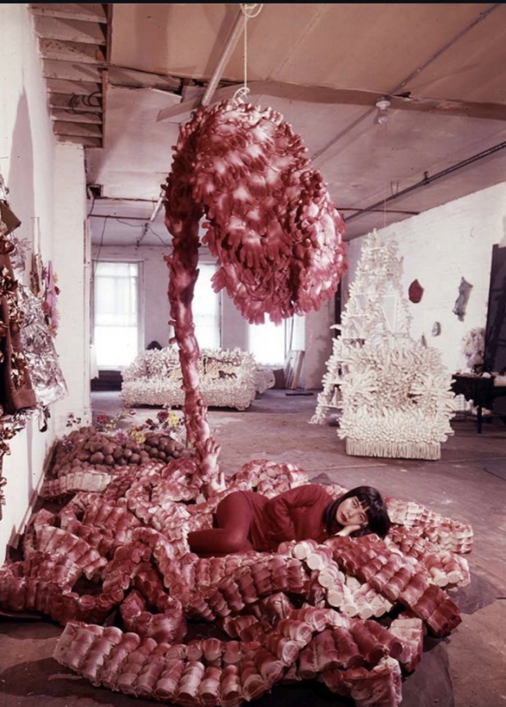colettebrn's tweet image. Yayoi Kusama in “My Flower Bed,” 1962