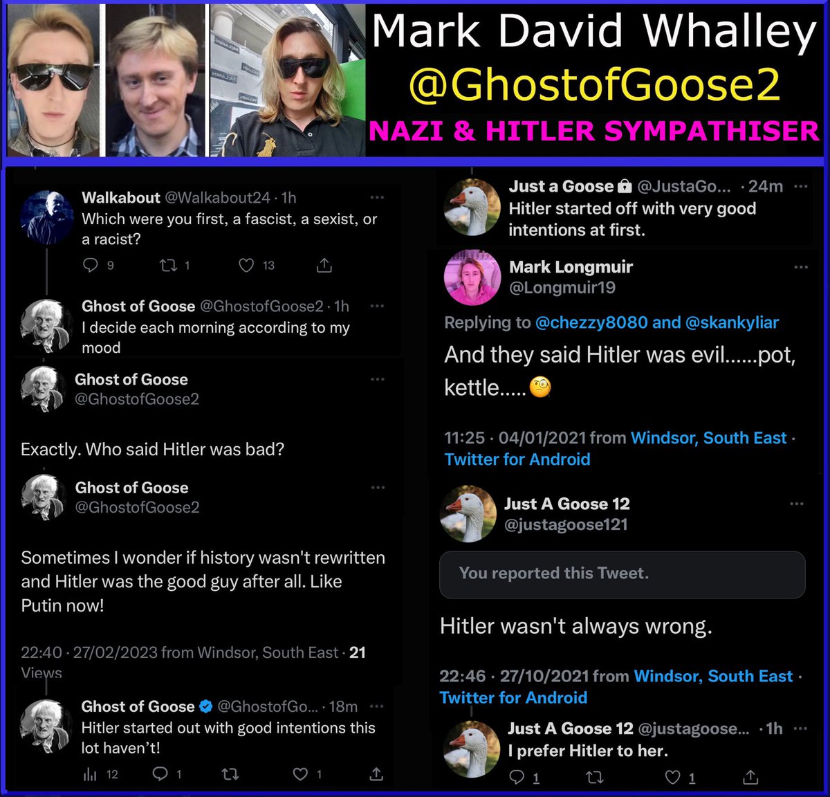 IAmXander20's tweet photo. @ghostofgoose5 Better than being associated with racism and Hitler. Or RolfHarris. https://t.co/ccA0DFyxUX