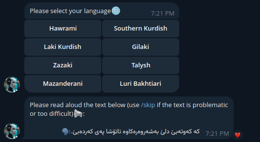 RazhanHameed's tweet photo. Hey folks,

As part of the DOLMA project, we're developing speech technologies for undeserved Middle Eastern languages. If you speak any of these languages, will you consider contributing?

https://t.co/iYq3Hhzpsn https://t.co/y0xh9UuQsd