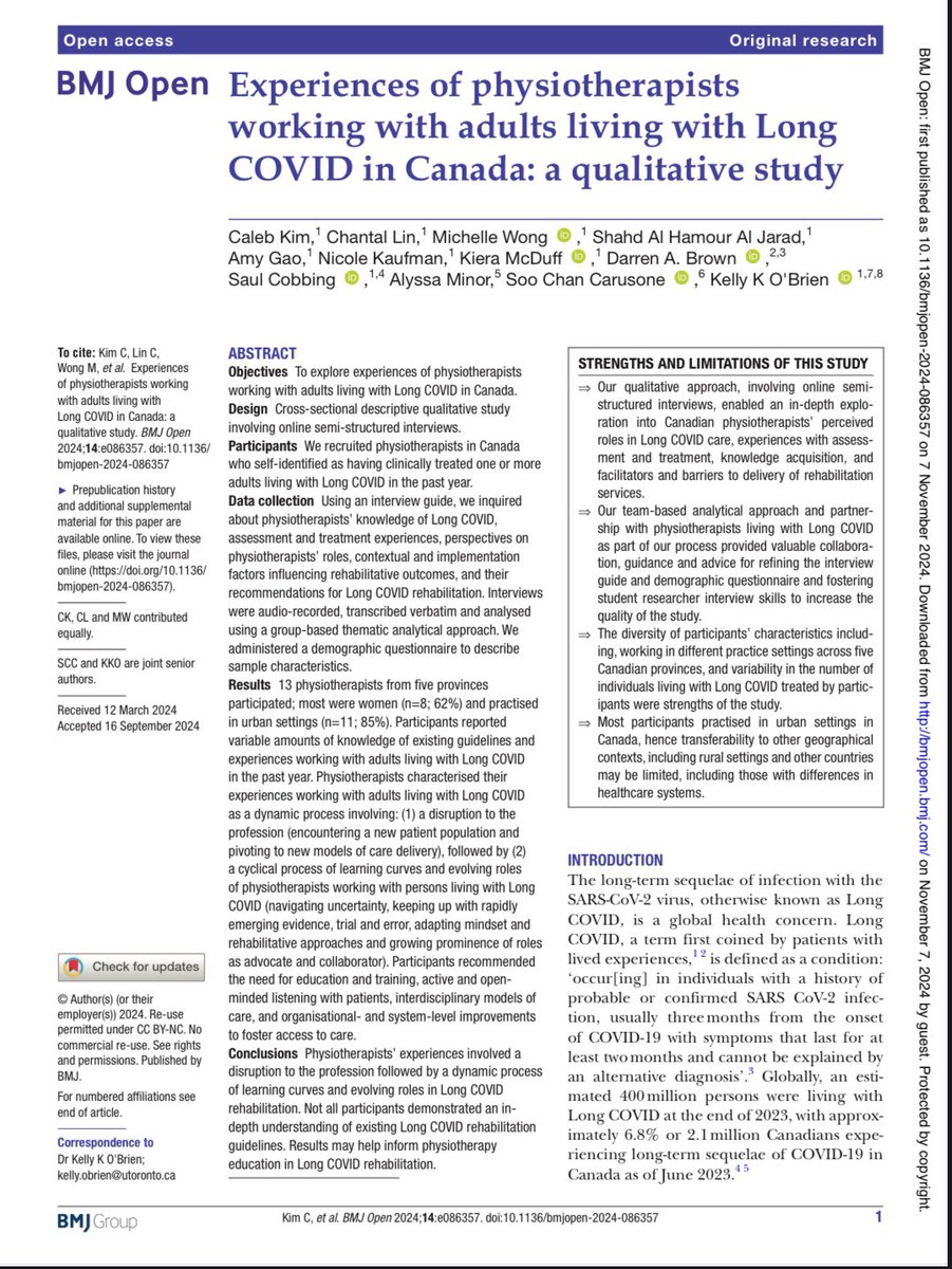 Darren Brown OBE (@darrenabrown) on Twitter photo Published today <a href="/BMJ_Open/">BMJ_Open</a>
Experiences of physiotherapists working with adults living with #LongCOVID in Canada: a qualitative study
#GlobalPT
bmjopen.bmj.com/content/14/11/…
<a href="/KellyOBrien25/">Kelly O'Brien</a> <a href="/McdKiera/">Kiera McDuff</a> <a href="/saulcobbing/">Saul Cobbing</a> <a href="/AlyssaaErinn/">AlyssaaErinn.bsky.social</a> Published today <a href="/BMJ_Open/">BMJ_Open</a>
Experiences of physiotherapists working with adults living with #LongCOVID in Canada: a qualitative study
#GlobalPT
bmjopen.bmj.com/content/14/11/…
<a href="/KellyOBrien25/">Kelly O'Brien</a> <a href="/McdKiera/">Kiera McDuff</a> <a href="/saulcobbing/">Saul Cobbing</a> <a href="/AlyssaaErinn/">AlyssaaErinn.bsky.social</a>