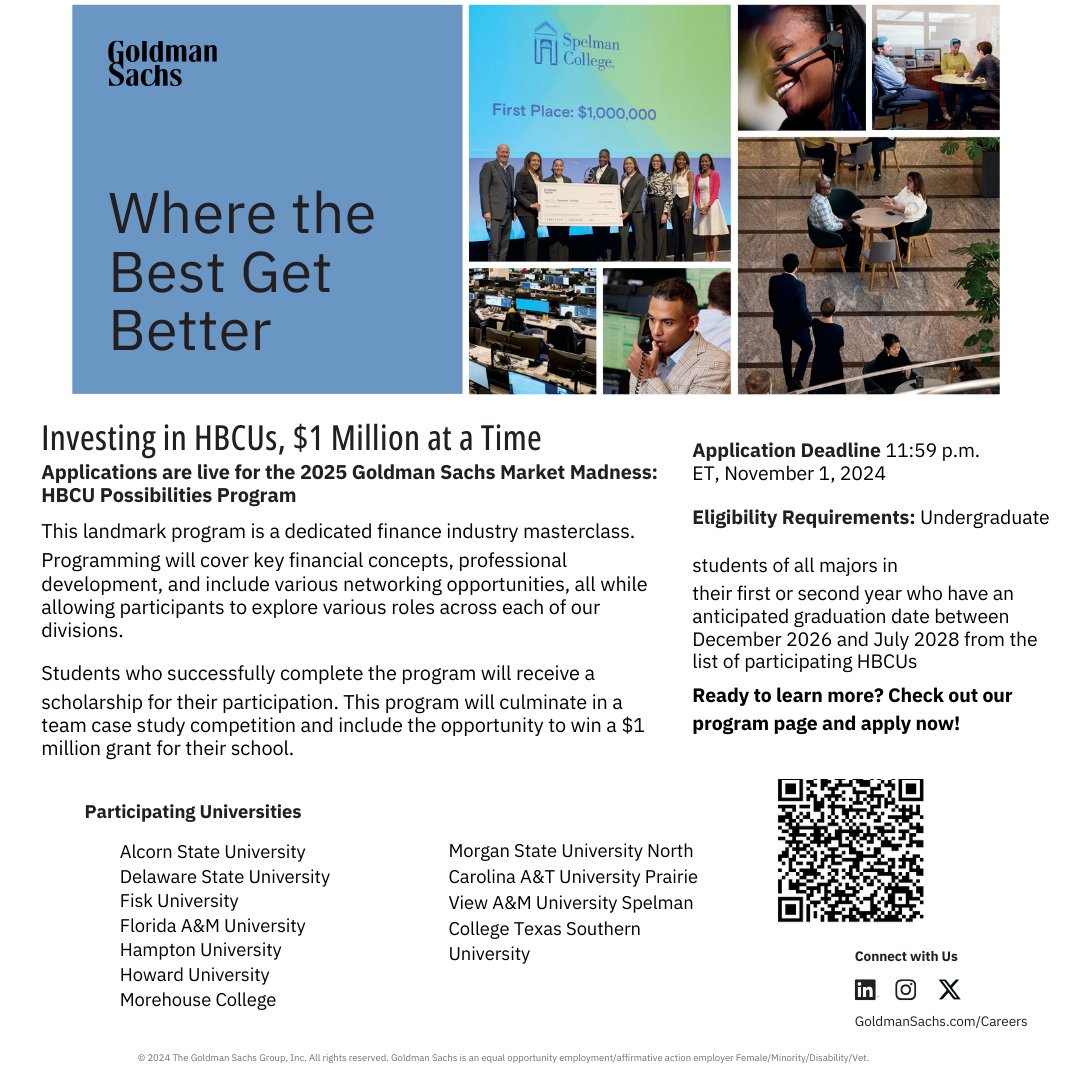 JHJSchool's tweet photo. Applications are live for the 2025 Goldman Sachs Market Madness!

Deadline: November 1, 2024 https://t.co/27JK5aEJki