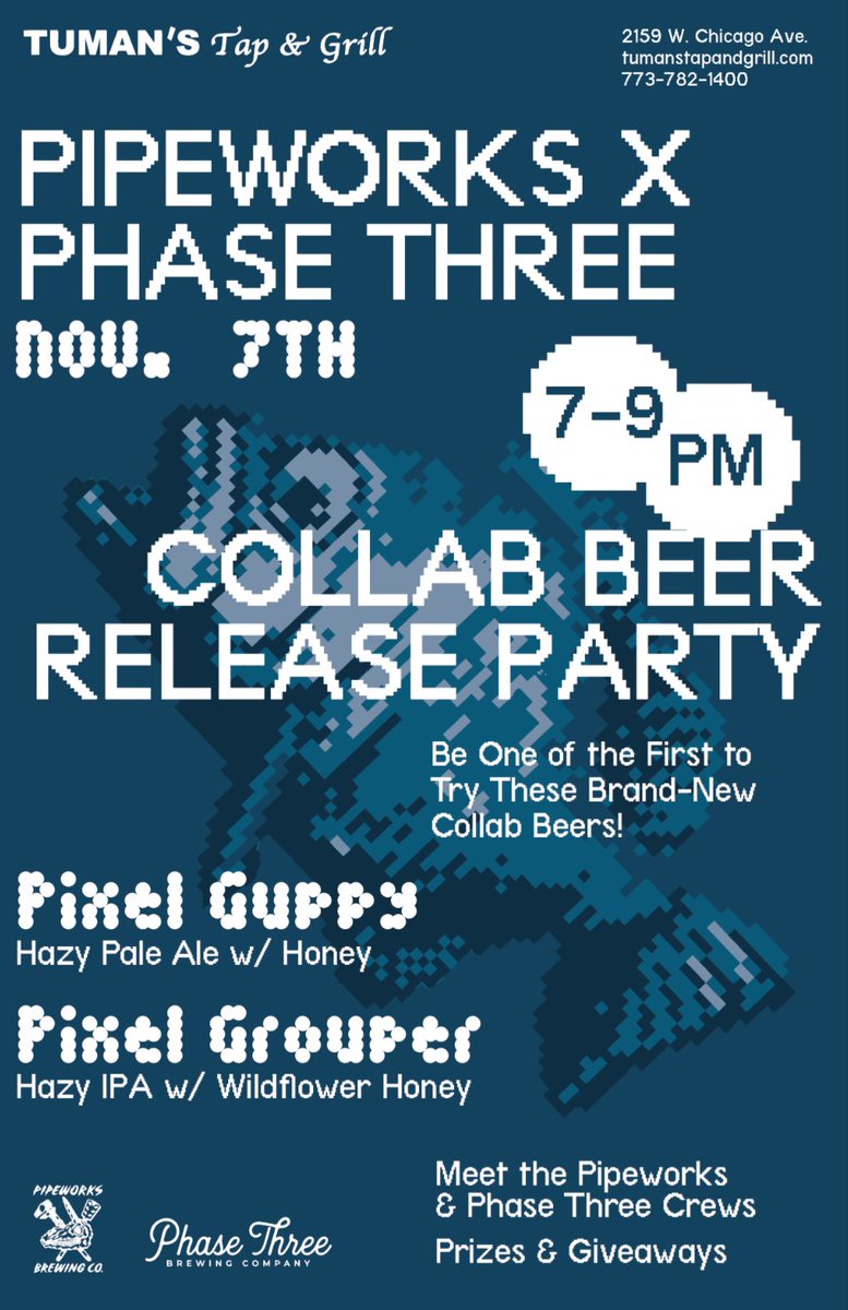 Pipeworks Brewing Co (@pipeworksbrewin) on Twitter photo TONIGHT! Collab release party with <a href="/PhaseThreeBrew/">Phase Three Brewing</a> at <a href="/tumanstap/">tumanstapandgrill</a>! Both beers will available with prizes and giveaways! TONIGHT! Collab release party with <a href="/PhaseThreeBrew/">Phase Three Brewing</a> at <a href="/tumanstap/">tumanstapandgrill</a>! Both beers will available with prizes and giveaways!