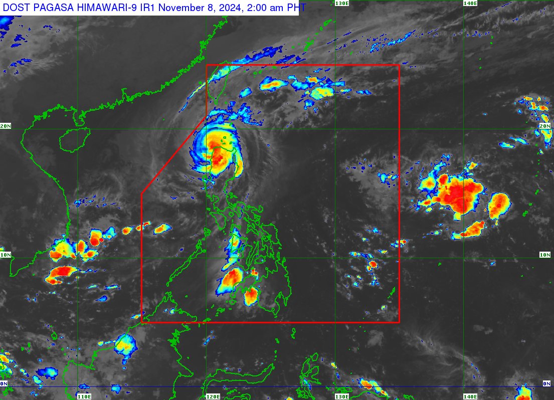 dost_pagasa's tweet photo. TROPICAL CYCLONE BULLETIN NR. 24
Typhoon #MarcePH (YINXING)
Issued at 2:00 AM, 08 November 2024
Valid for broadcast until the next bulletin at 5:00 AM today.

LIFE-THREATENING CONDITIONS PERSIST OVER THE NORTHERN PORTIONS OF CAGAYAN, APAYAO, AND ILOCOS NORTE AS “MARCE” MOVES GENERALLY WESTWARD OVER ILOCOS NORTE

TC Bulletin: https://t.co/V0eaamNNAR
Weather Advisory Link: https://t.co/y4TcZDk87N
Gale Warning Link: https://t.co/dZIxZzwPxF
Storm Surge Link: https://t.co/APhJC1tgJa
TC Warning Agriculture: https://t.co/vbPNCnrgr4