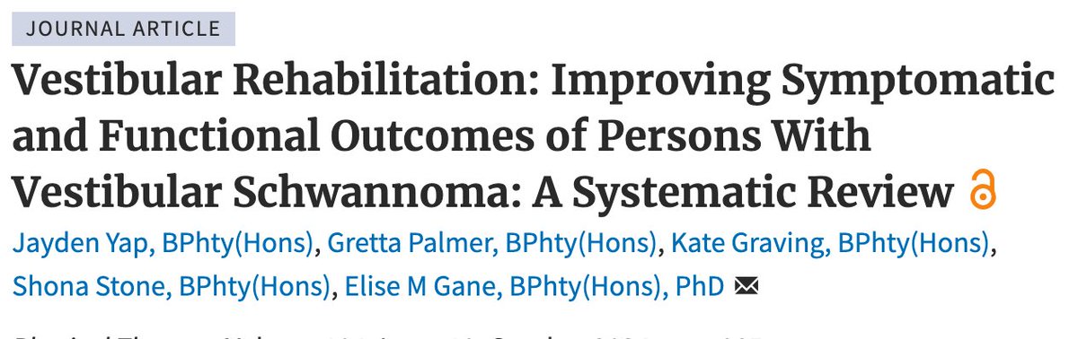 PTJ: Journal of APTA (@ptjournal) on Twitter photo A new #SystematicReview on improving outcomes after vestibular schwannoma was published in the most recent issue of #PTJournal:
academic.oup.com/ptj/article/10…
<a href="/VestibularRehab/">Vestibular Rehab SIG</a> <a href="/APTANeuroPT/">APTAAcademyofNeuroPT</a> A new #SystematicReview on improving outcomes after vestibular schwannoma was published in the most recent issue of #PTJournal:
academic.oup.com/ptj/article/10…
<a href="/VestibularRehab/">Vestibular Rehab SIG</a> <a href="/APTANeuroPT/">APTAAcademyofNeuroPT</a>