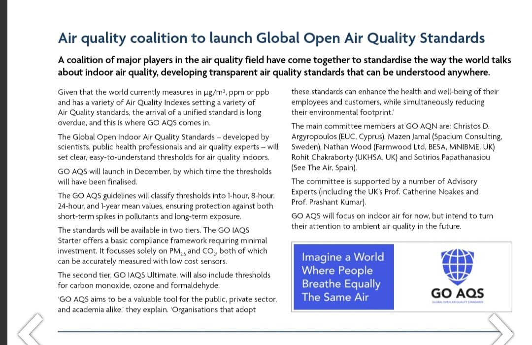 GO AQS (@officialgoaqs) on Twitter photo Exciting news! The Global Open Air Quality Standards (GO AQS) initiative was recently featured in Air Quality News Magazine (Issue 26, September 2024).
We're grateful to <a href="/airqualitynews/">AirQualityNews.com</a> for their support and look forward to continuing the fight for clean air for all!
#IAQ Exciting news! The Global Open Air Quality Standards (GO AQS) initiative was recently featured in Air Quality News Magazine (Issue 26, September 2024).
We're grateful to <a href="/airqualitynews/">AirQualityNews.com</a> for their support and look forward to continuing the fight for clean air for all!
#IAQ