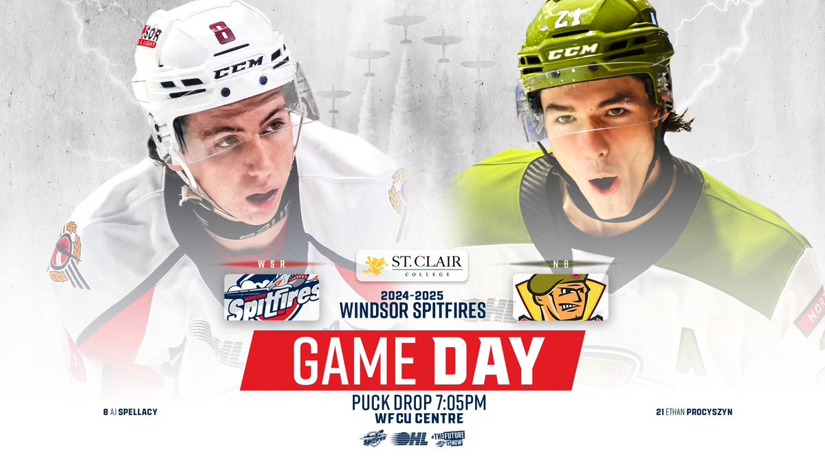 IT’S GAMEDAY! 

The Battalion are in town! 

🏒: 7:05pm
📍: WFCU Centre 
🆚: North Bay Battalion 
📺: YourTV Windsor and CHLTV 
🎙️: AM800
📲: Twitter for live updates 
🎟:  tinyurl.com/NorthBayvsWSR

#WindsorSpitfires #TheFutureIsNow