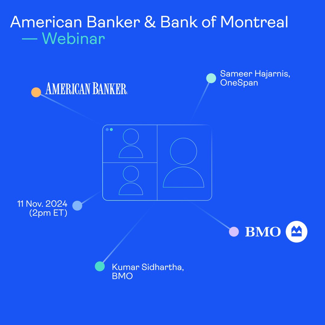 OneSpan's tweet image. 🗓️ Save the date: 11/11 at 2 PM ET for a webinar with @AmerBanker

Join our Sameer Hajarnis and @BMO’s Kumar Sidhartha as they share best practices for enhancing your #eSignature and #eForms capabilities.

Register here: bit.ly/4hApBeZ