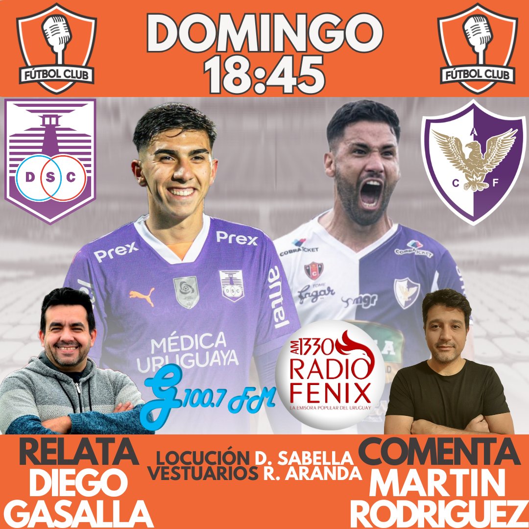 DOMINGO!
XL de Clausura en <a href="/futbolclubuy/">Fútbol Club</a> por nuestras plataformas

🕓 18:45
⚽ <a href="/DefensorSp/">Defensor Sporting</a> vs <a href="/CAFenix_/">Centro Atlético Fénix</a> 

🗣️Relatos @GasallaJj 
🗣️Comentarios <a href="/jemartinr/">Martin R</a> 

ESCÚCHANOS EN👇
📻 100.7 FM
📱 Futbolclub.uy
📱 youtube.com/watch?v=6rUg3e…