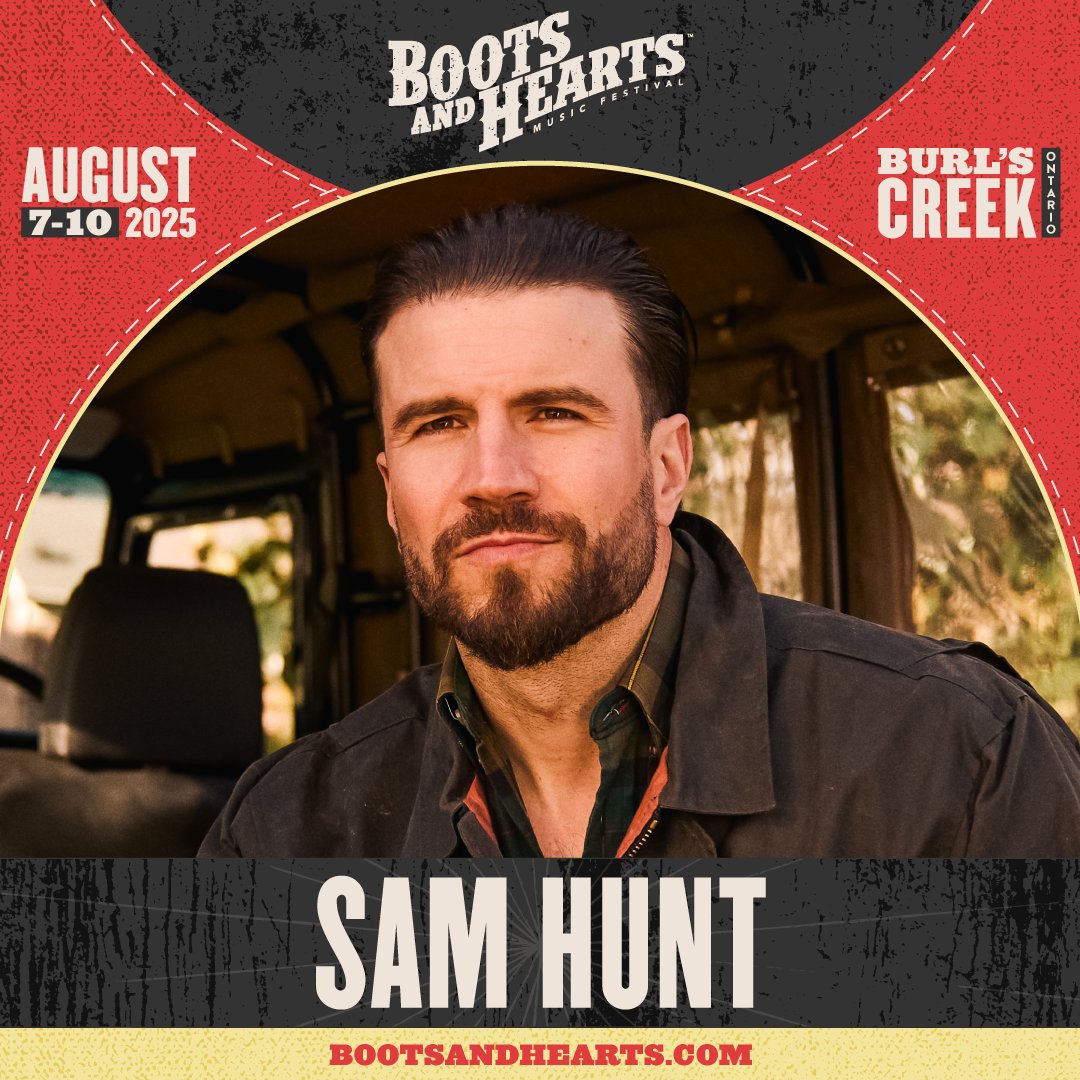 Sam Hunt (@samhuntmusic) on Twitter photo Excited to join <a href="/BootsandHearts/">Boots and Hearts</a> this August, 2025!
Tickets are on sale now at bootsandhearts.frontgatetickets.com Excited to join <a href="/BootsandHearts/">Boots and Hearts</a> this August, 2025!
Tickets are on sale now at bootsandhearts.frontgatetickets.com