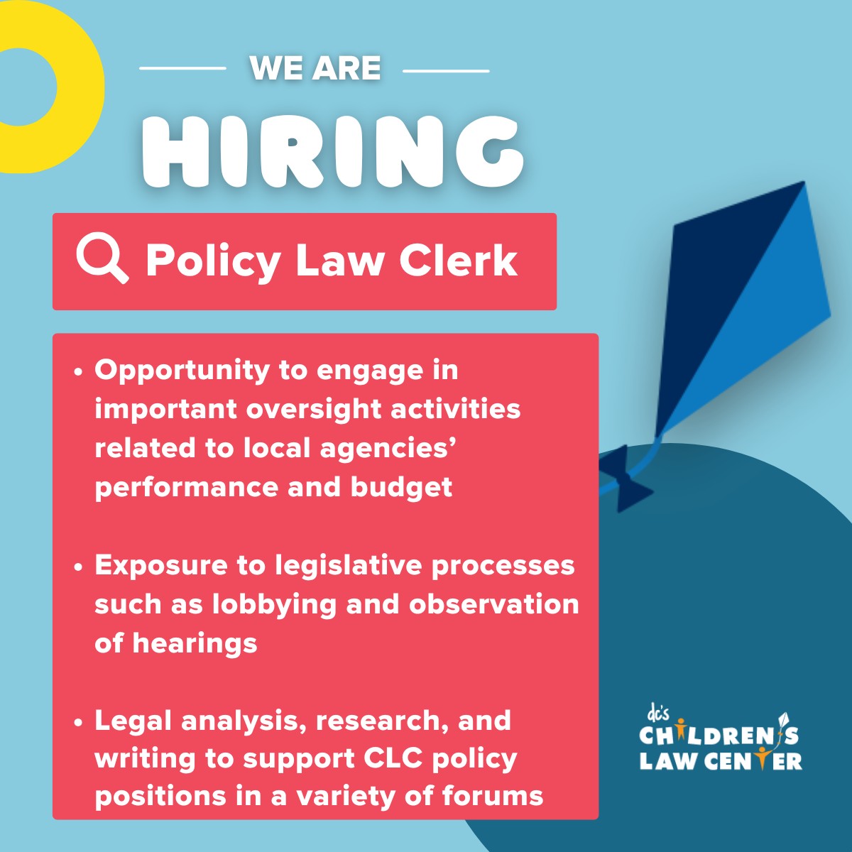 We're hiring Spring law clerks! Join our policy team and work with DC leaders to shape impactful policies for children. Make a difference in legislation, funding, &amp; programs across DC! 

Apply today ➡️ ow.ly/tMQz50U2voS