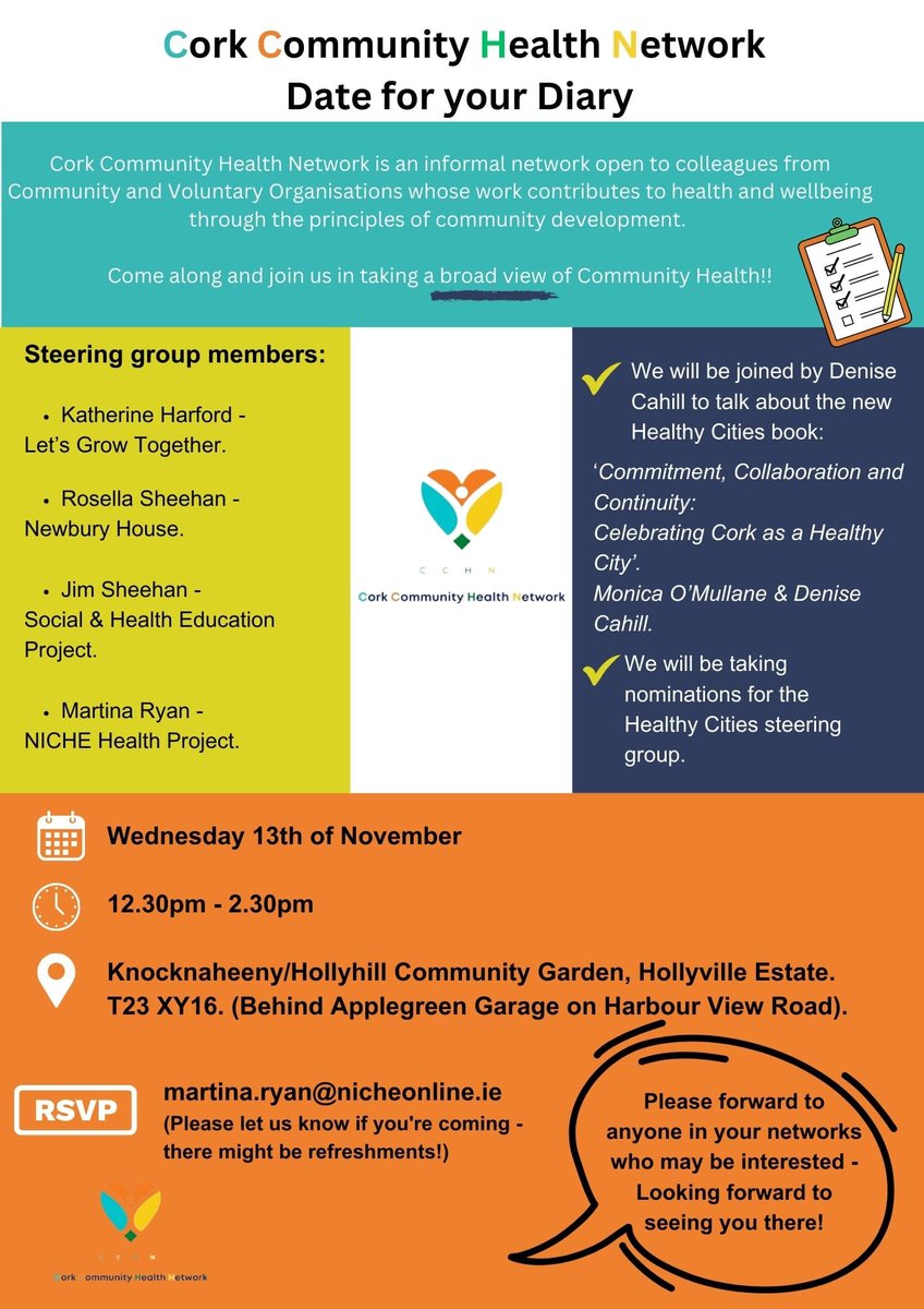 Let'sGrowTogether!Infant&ChildhoodPartnershipsCLG (@letsgro_2gether) on Twitter photo 🌟Invitation to community and voluntary sector staff and volunteers to join us at the <a href="/NicheCork1/">NICHE Health Project Cork</a> Community Garden on November 13th from 12:30-2:30pm to chat all things community health, to connect and to reflect with colleagues ☺️
<a href="/SHEP_Ireland/">Social&HealthEdProj.</a> 🌟Invitation to community and voluntary sector staff and volunteers to join us at the <a href="/NicheCork1/">NICHE Health Project Cork</a> Community Garden on November 13th from 12:30-2:30pm to chat all things community health, to connect and to reflect with colleagues ☺️
<a href="/SHEP_Ireland/">Social&HealthEdProj.</a>