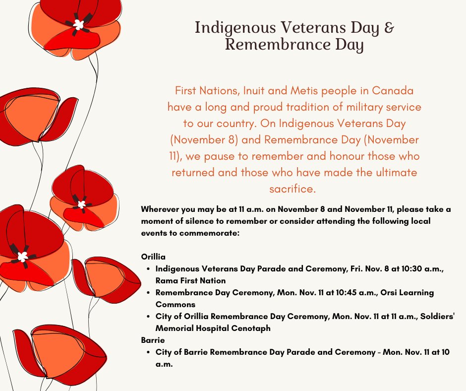 LUOR_II's tweet image. In honour of Indigenous Veterans Day tomorrow (Nov. 8th) and Remembrance Day on Monday (Nov. 11th), please consider attending the events in the community or on campus.