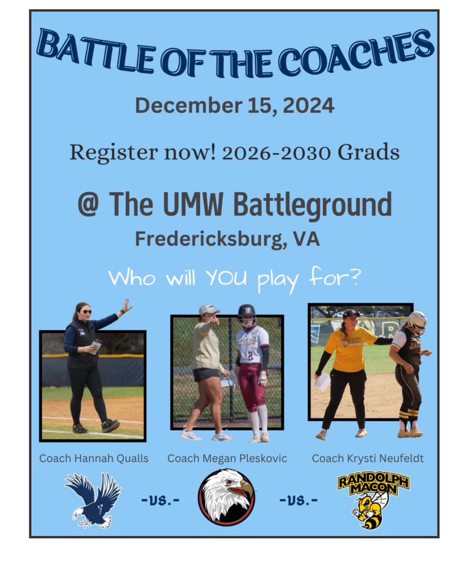 Hannah Qualls (@hquallsumw) on Twitter photo Teaming up with <a href="/MegPlesko9/">Megan Pleskovic</a> and <a href="/K_Maronski/">Krysti Neufeldt</a> for Battle of the Coaches at UMW 🦅! Limited spots available 👏 sign up at : eaglessoftballcamps.com Teaming up with <a href="/MegPlesko9/">Megan Pleskovic</a> and <a href="/K_Maronski/">Krysti Neufeldt</a> for Battle of the Coaches at UMW 🦅! Limited spots available 👏 sign up at : eaglessoftballcamps.com