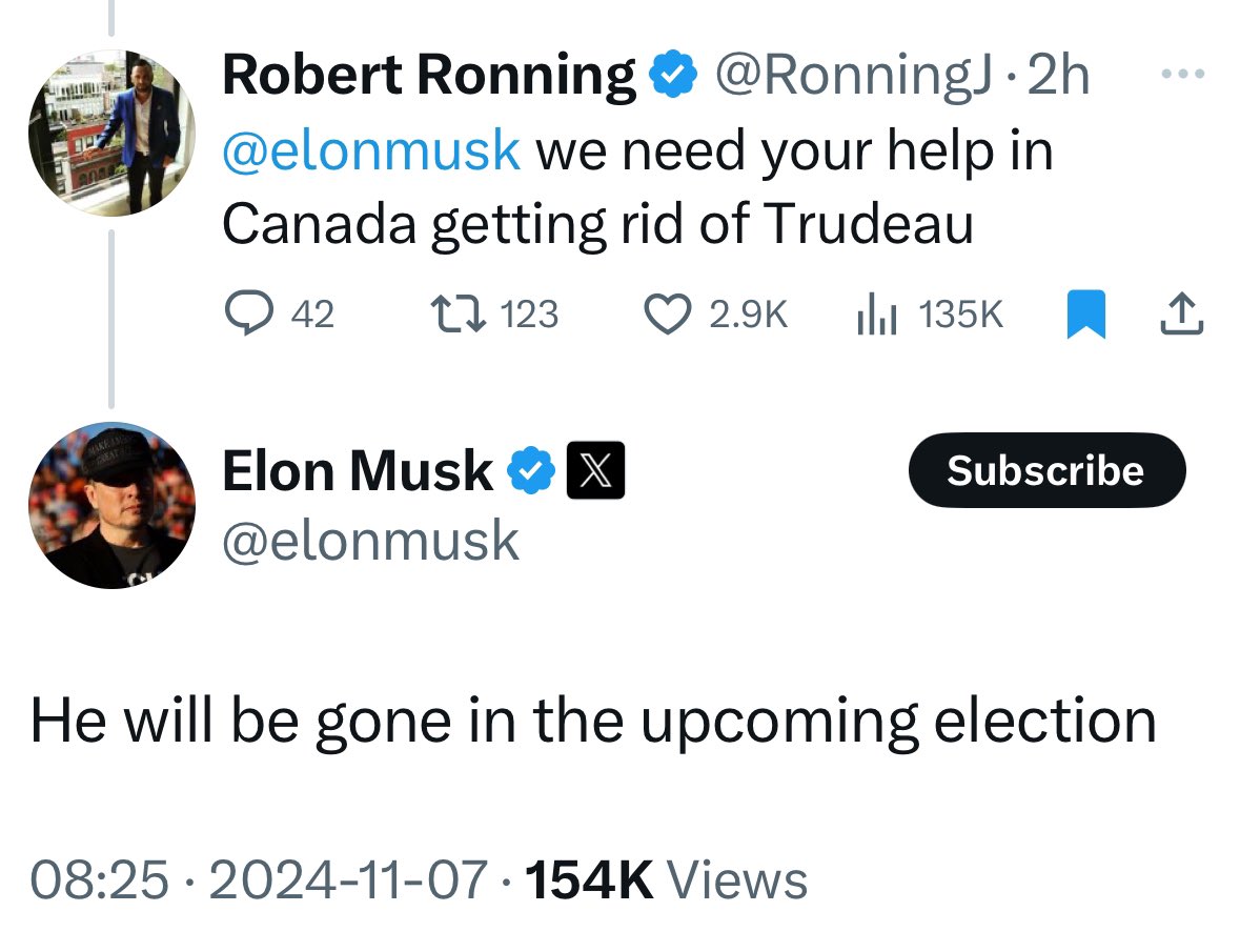 Elon Musk thinks Trudeau will LOSE the upcoming election

Do you agree with Elon?