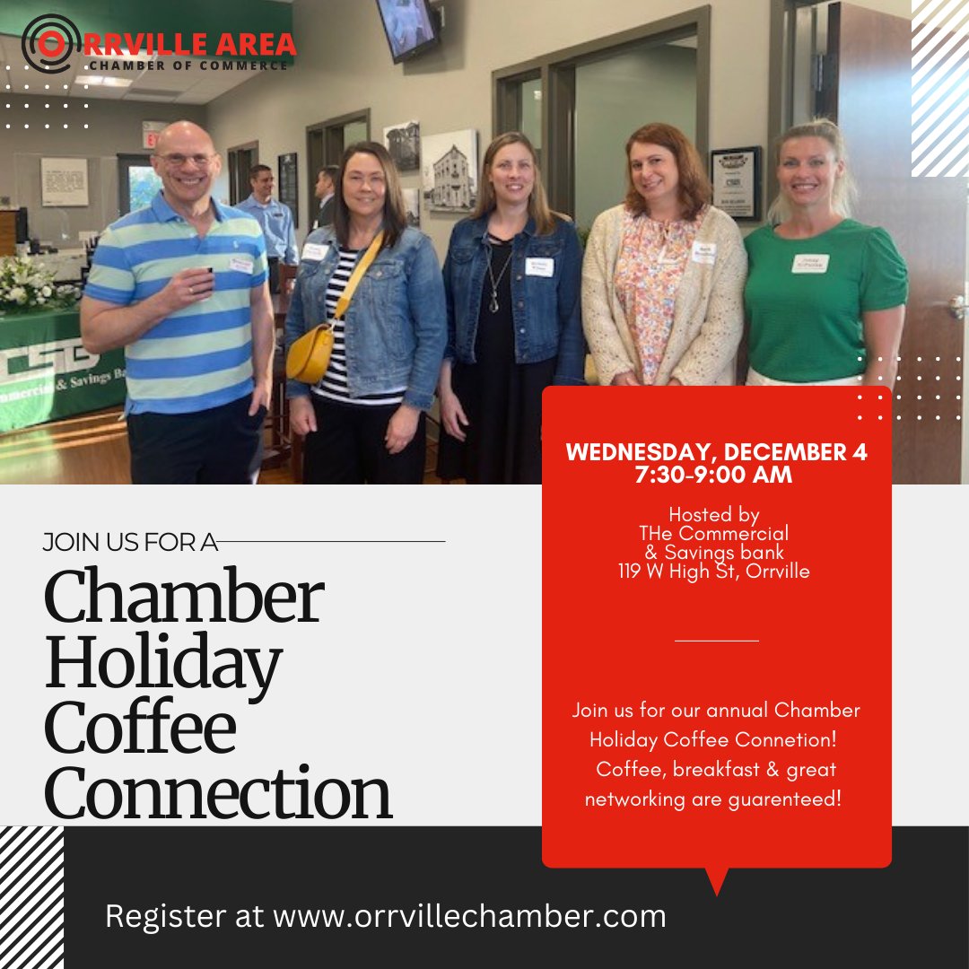 Join us Wednesday, December 4 for our annual Chamber Holiday Coffee Connection!
Register at bit.ly/3TkjjFC