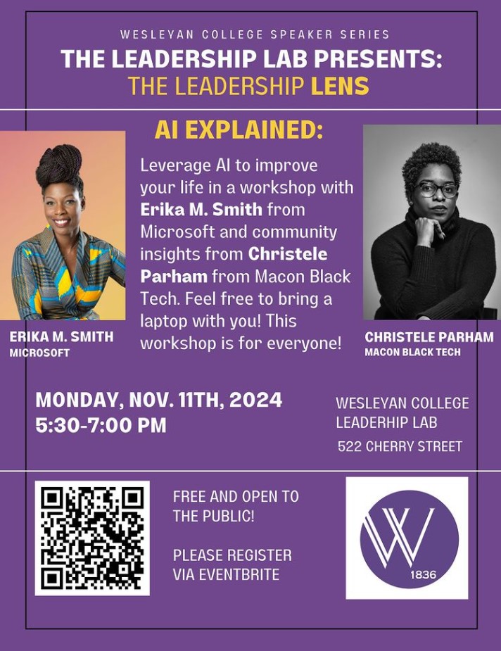 Knight Macon (@knightmacon) on Twitter photo 🚀 Excited about AI? Join The Leadership Lens series at <a href="/WesleyanCollege/">Wesleyan College</a> Leadership Lab in downtown #Macon! 🌟
🗓 Date: Nov 11
🕒 Time: 5:30 PM
📍 Location: Leadership Lab, Cherry Street, Macon
👉 RSVP Today! eventbrite.com/e/ai-artificia… 🚀 Excited about AI? Join The Leadership Lens series at <a href="/WesleyanCollege/">Wesleyan College</a> Leadership Lab in downtown #Macon! 🌟
🗓 Date: Nov 11
🕒 Time: 5:30 PM
📍 Location: Leadership Lab, Cherry Street, Macon
👉 RSVP Today! eventbrite.com/e/ai-artificia…