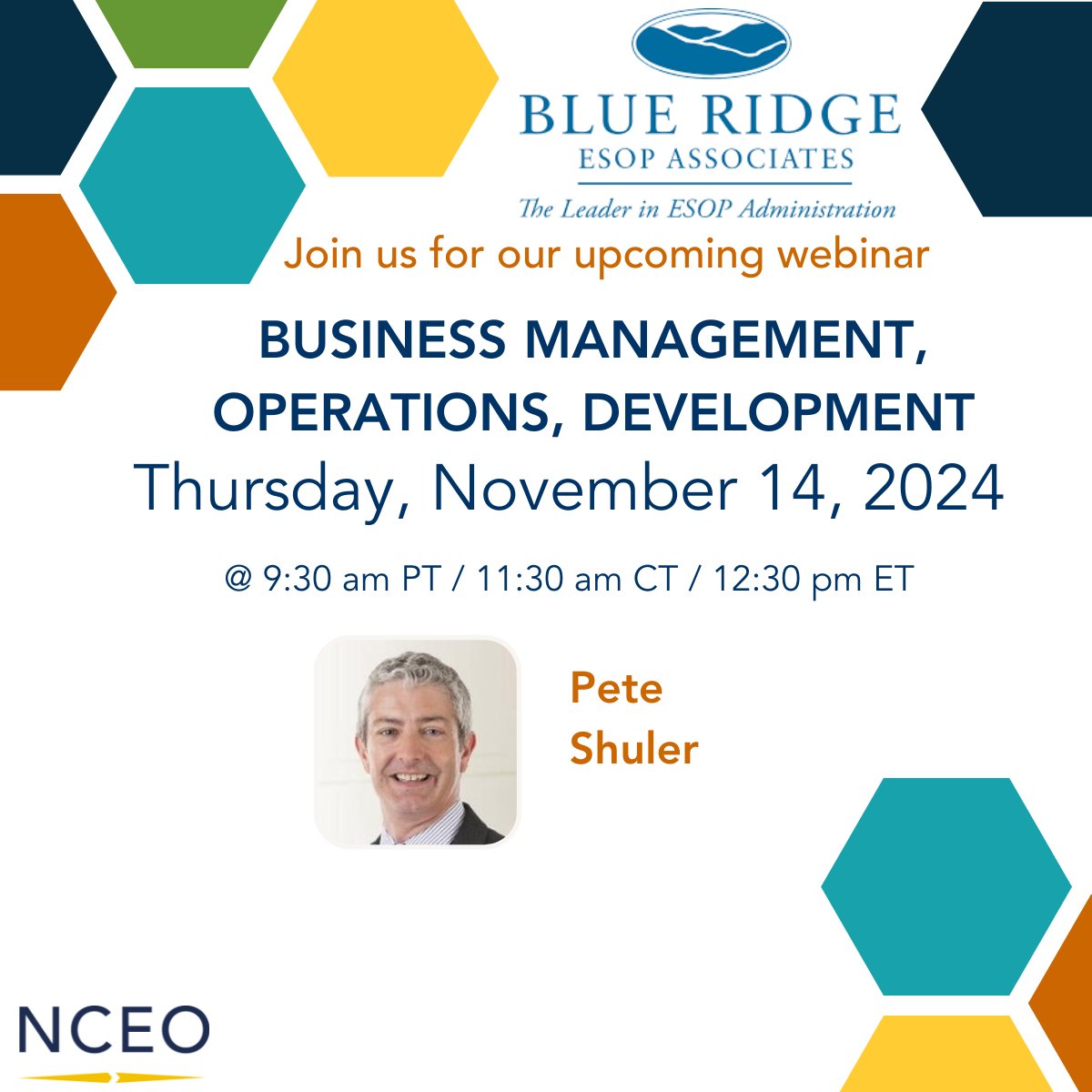 Join us for the NCEO’s Service Provider Webinar Series to learn more about business management, operations, and development. Pete Shuler from Blue Ridge ESOP Associates will offer insights on helping clients maintain ESOP stability. Register today!
nceo.org/webinar/busine…