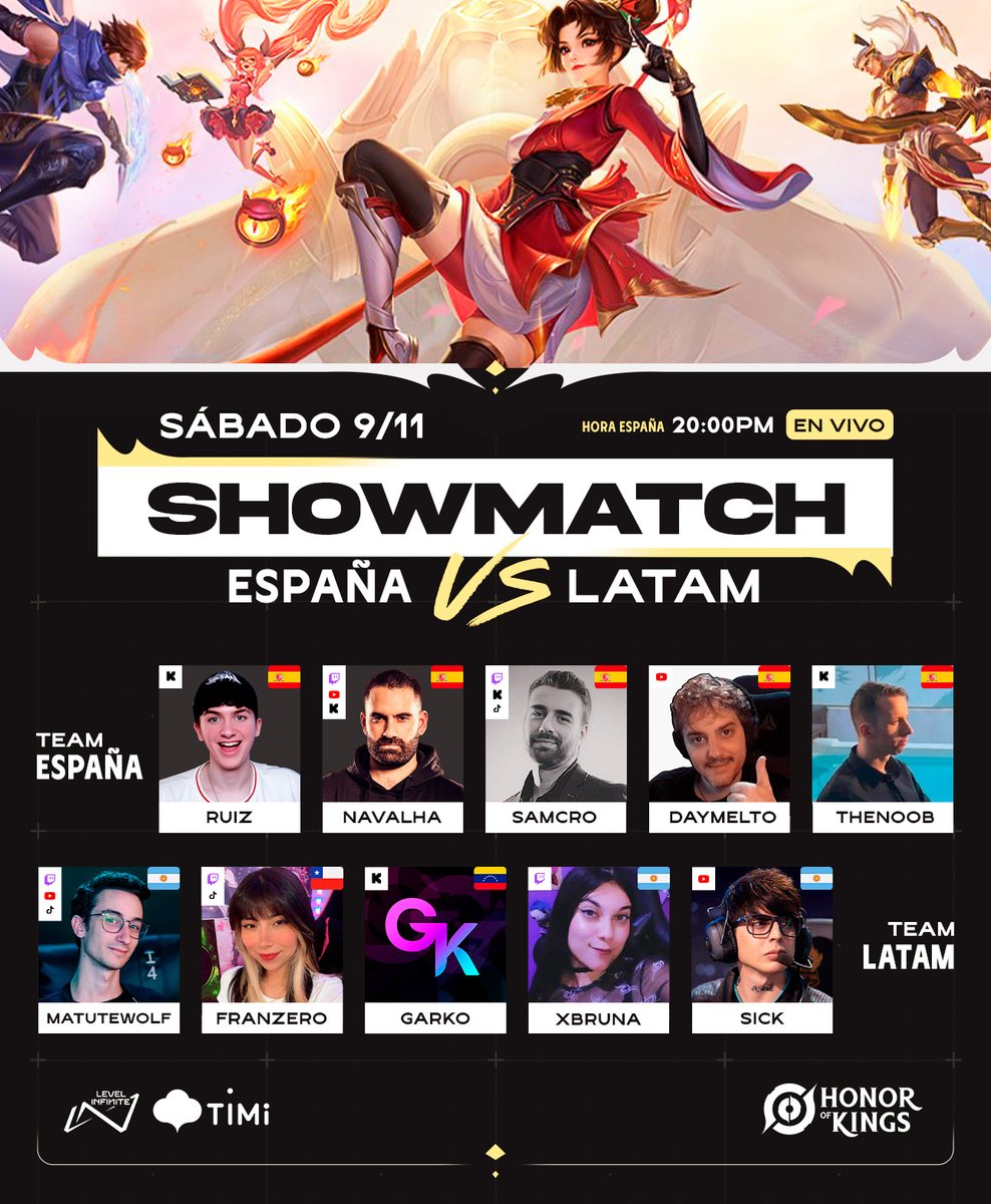 📅 Este sábado 9 de noviembre (en 2 días) a las 🕗 8:00 PM (España), LATAM vs ESPAÑA en un enfrentamiento al mejor de 5 mapas, con diferentes dinámicas ⚔️🏆

🎮 Equipos:
 ⚔️ Team ESPAÑA: @GGWP_Ruiz, <a href="/xNavalha/">Navalha</a>, <a href="/SamCro_TM/">SamCroTM</a>, <a href="/Daymelto/">Daymelto</a>, <a href="/TheNoobOP/">TheNoob</a>
👑 Team LATAM: <a href="/MatuteWolf/">MatuteWolf 🐺</a>,