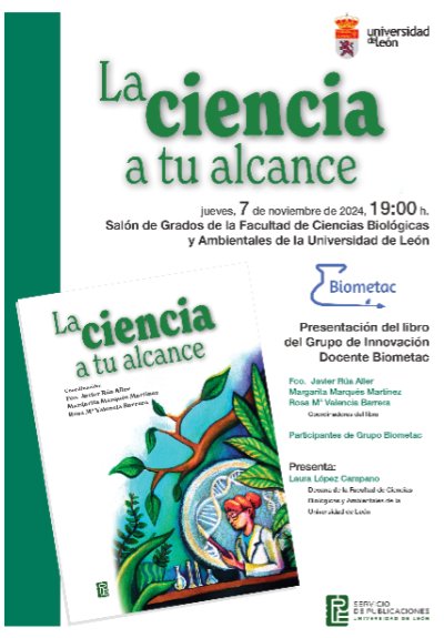 biometac (@biometac) on Twitter photo 📖 Hoy presentamos el libro La Ciencia a tu Alcance.
Libro realizado por el grupo <a href="/biometac/">biometac</a> de <a href="/unileon/">Universidad de León</a> Un libro que incluye diez prácticas que abarcan diferentes aspectos experimentales, ideal para la enseñanza de las ciencias en secundaria y bachillerato.
#Ciencia #divulgacion 📖 Hoy presentamos el libro La Ciencia a tu Alcance.
Libro realizado por el grupo <a href="/biometac/">biometac</a> de <a href="/unileon/">Universidad de León</a> Un libro que incluye diez prácticas que abarcan diferentes aspectos experimentales, ideal para la enseñanza de las ciencias en secundaria y bachillerato.
#Ciencia #divulgacion
