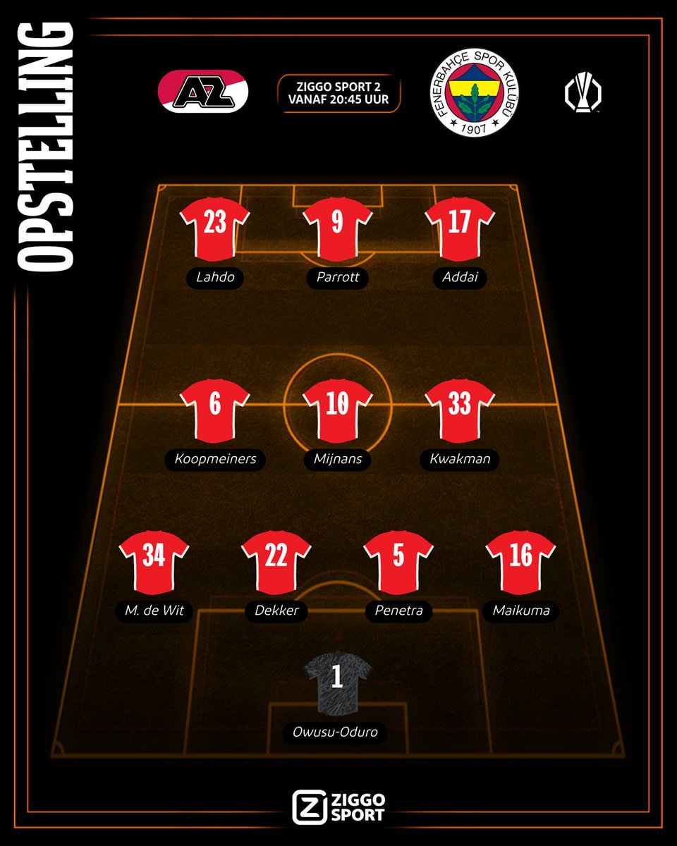 ZS_Voetbal's tweet photo. De opstellingen bij AZ - FenerbahΓ§e! ππ
π°οΈ Vanaf 20:45 uur
πΊ Ziggo Sport 2 (open voor alle Ziggo-klanten)
#ZiggoSport #UEL #AZFB https://t.co/ke7Il1pWTW