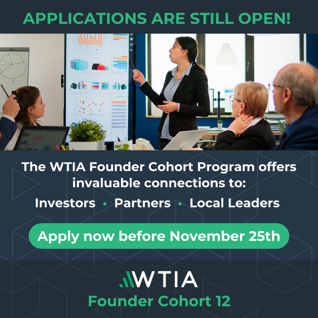 Applications are still open! The WTIA Founder Cohort Program offers invaluable connections to investors, partners, and local leaders. Apply now before November 25th: hubs.ly/Q02Xp5bK0
#TechStartup #FounderSupport #FounderCohort